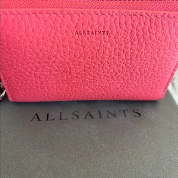 All Saints Leather Fetch Card Holder in Coral Pink, NWT. - Picture 3 of 8